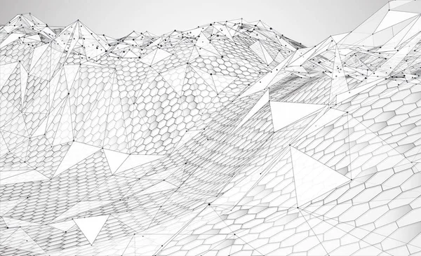 Абстрактный Векторный Фон Шестиугольниками Пейзаж Пейзаж Виртуального Мира Дизайн — стоковый вектор