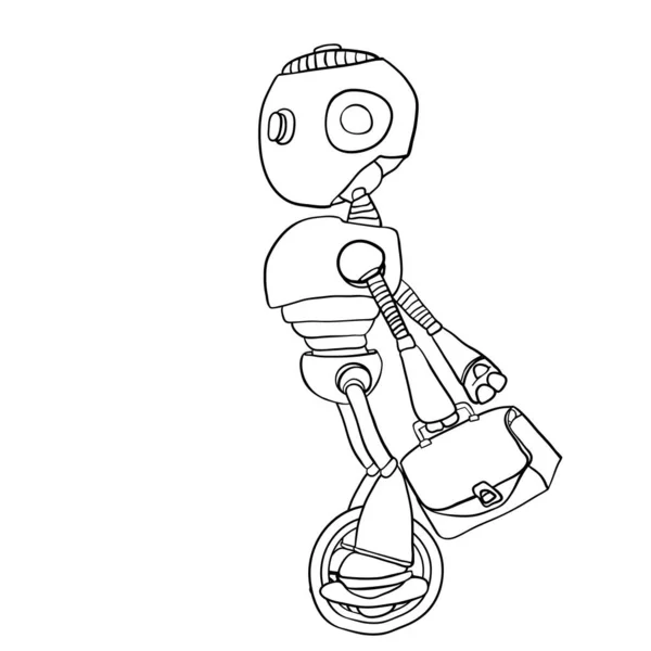 Robot Haast Zich Met Een Zak Zijn Hand Werken Vectorafbeelding — Stockvector