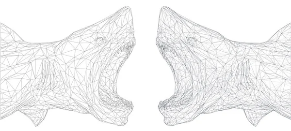 三角网格中的矢量3D鲨鱼 白色背景的掠食者 — 图库矢量图片