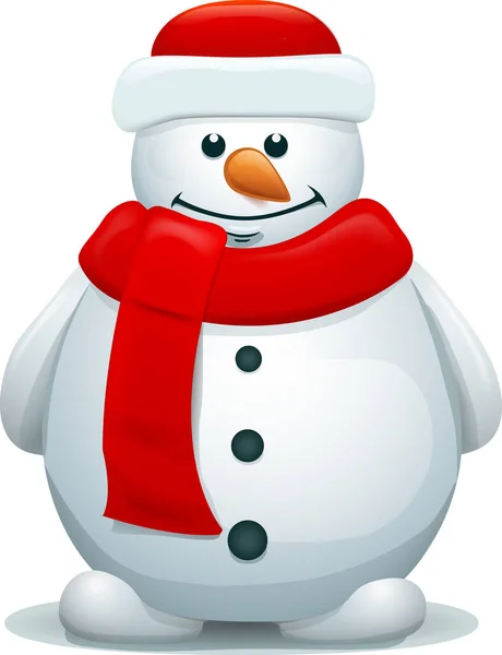 Cute Snowman Standing White Background — Stock Vector