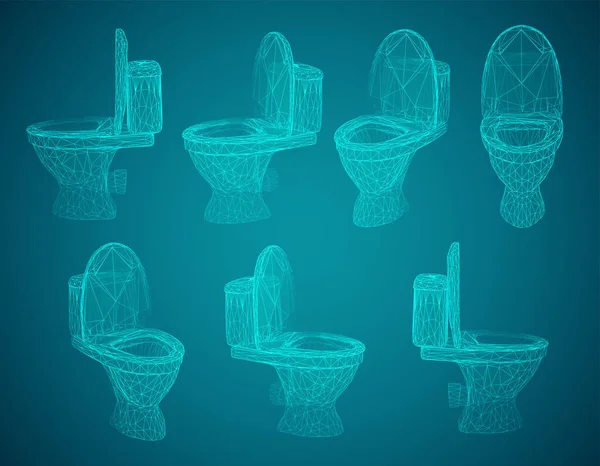 3Dベクトルの白いトイレとシスタン 広告配管の設計のための準備要素 — ストックベクタ