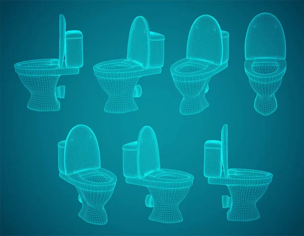 3Dベクトルの白いトイレとシスタン 広告配管の設計のための準備要素 — ストックベクタ