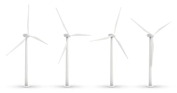 Vier Windkraftanlagen Set Von Vektorbildern Konzept Natürliche Energie — Stockvektor