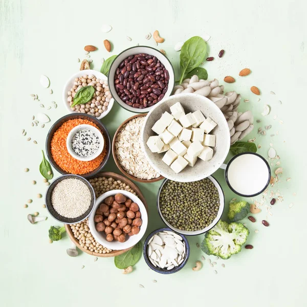 Sebze Albümin Kaynakları Bitki Protein Fasulye Fındık Sebze Mantar Tohum — Stok fotoğraf