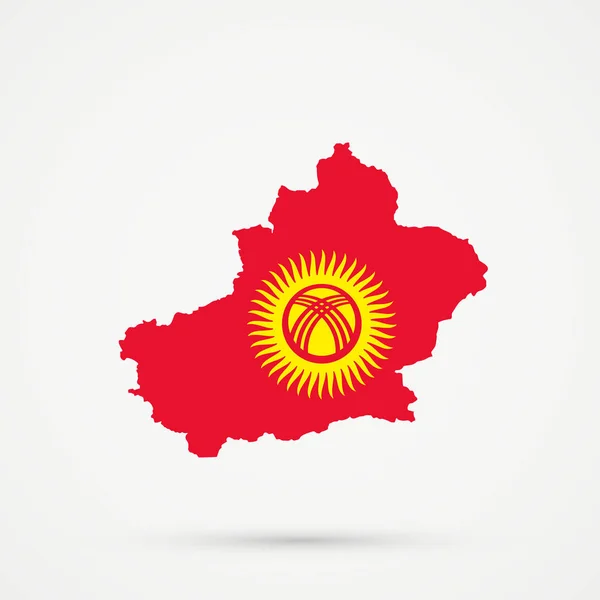 Uiguristán (East Turkestán, Xinjiang) mapa en los colores de la bandera de Kirguistán, vector editable . — Vector de stock