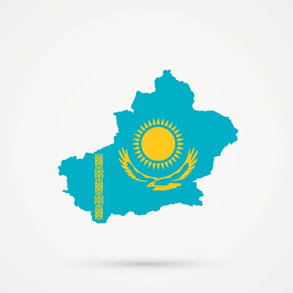 Uyghuristan ( East Turkestan, Xinjiang)  map in Kazakhstan flag colors, editable vector. — Stock Vector