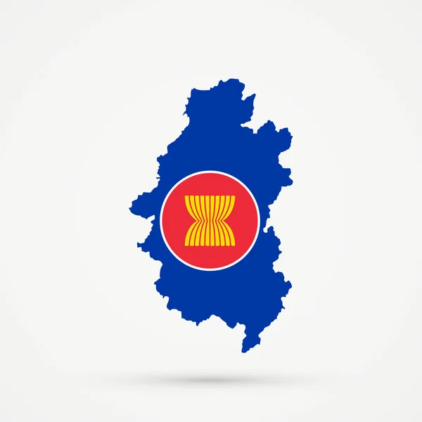 Shors etnische grondgebied (Mountainous Shoria, Rusland) kaart in Association of Southeast Asian Nations (ASEAN) vlag kleuren, bewerkbare vector. — Stockvector