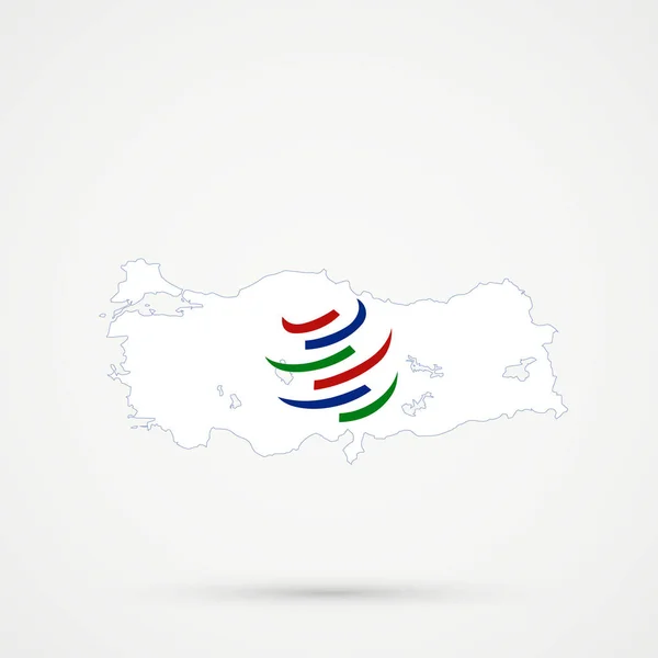 Dünya Ticaret Örgütü 'ndeki Türkiye haritası (WTO) bayrak renkleri, düzenlenebilir vektör. — Stok Vektör
