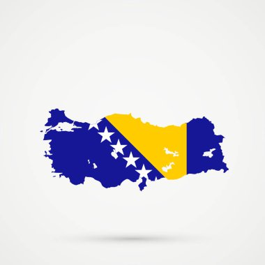 Bosna-Hersek bayraklı Türkiye haritası, düzenlenebilir vektör.