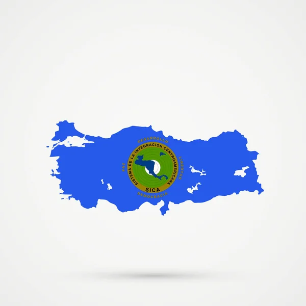 Orta Amerika Entegrasyon Sistemi 'ndeki Türkiye haritası (SICA) bayrak renkleri, düzenlenebilir vektör. — Stok Vektör