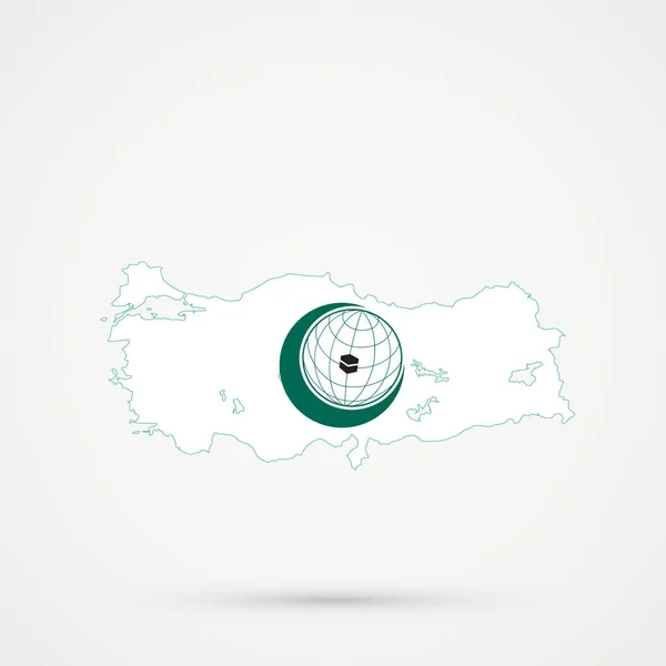 İslami İşbirliği Örgütündeki Türkiye haritası (OIC) bayrak renkleri, düzenlenebilir vektör. — Stok Vektör