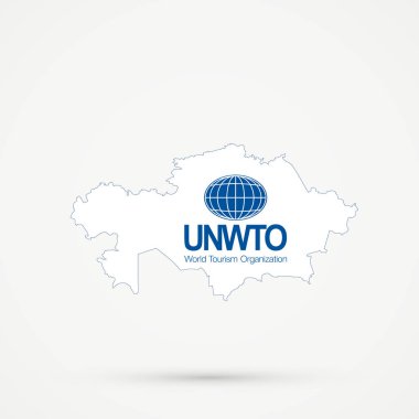 Dünya Turizm Örgütü 'ndeki Kazakistan haritası (UNWTO) bayrak renkleri, düzenlenebilir vektör.