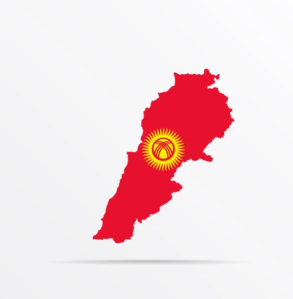 Mapa Vectorial República Del Líbano Combinado Con Bandera Kirguistán — Vector de stock