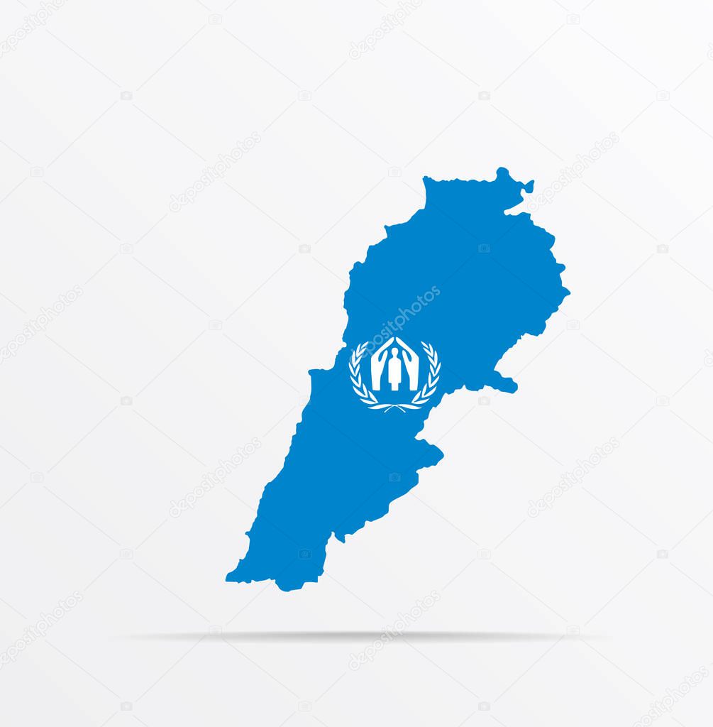Vector map Republic of Lebanon combined with Office of the United Nations High Commissioner for Refugees (UNHCR) flag.