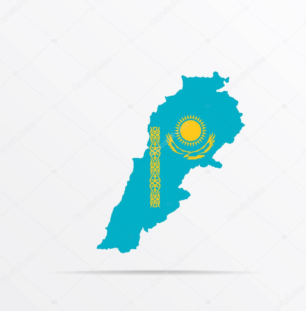 Vector map Republic of Lebanon combined with Kazakhstan flag.
