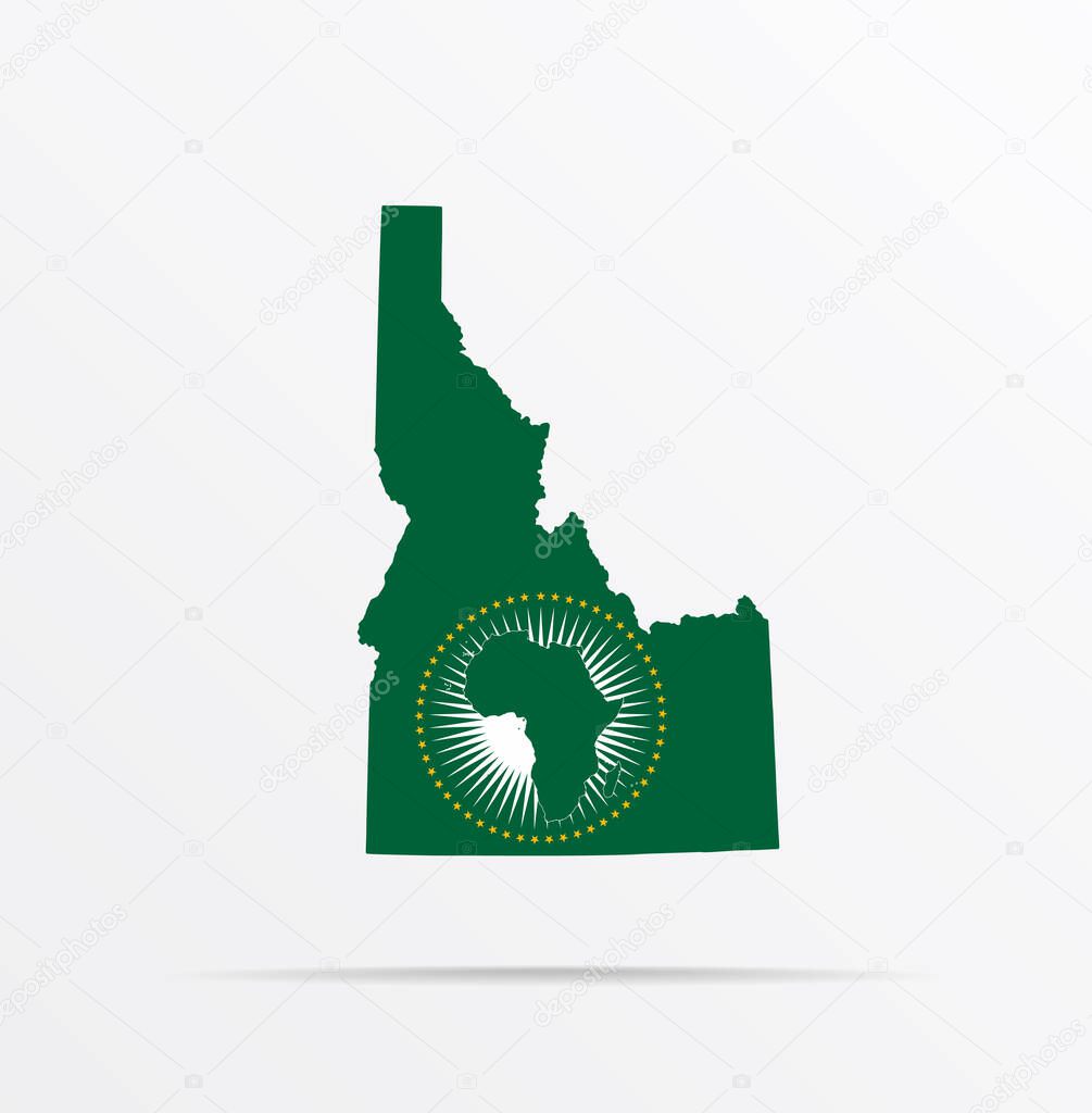 Vector map State of Idaho combined with African Union (AU) flag.
