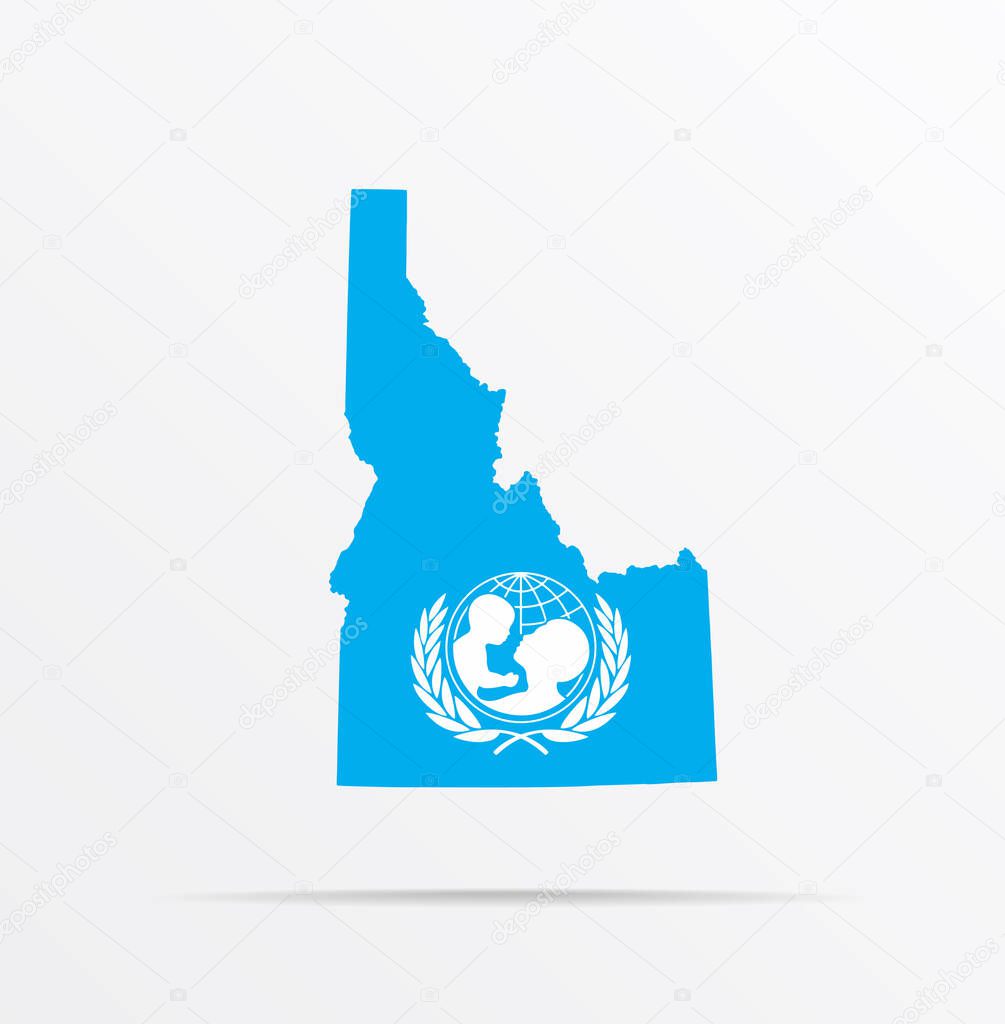 Vector map State of Idaho combined with United Nations Childrens Fund (UNICEF) flag.