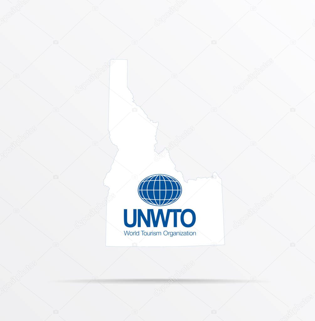 Vector map State of Idaho combined with World Tourism Organization (UNWTO) flag.