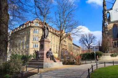 Leipzig, Almanya - Mart, 2018 yaklaşık: Felix Mendelssohn Bartholdy anıt Leipzig şehir Almanya
