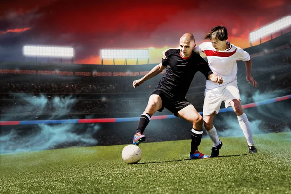 Two Football Soccer Players Opposing Team Field — Stock Photo, Image