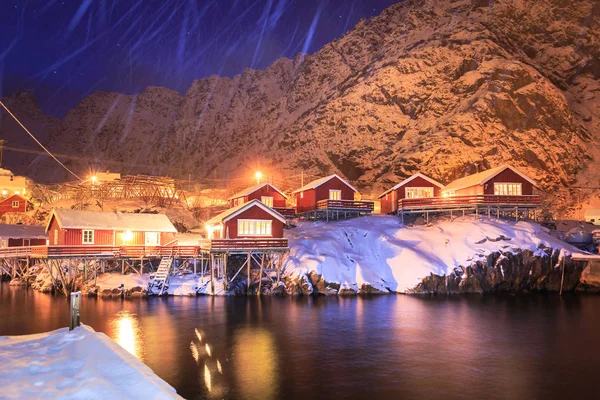 Pueblo Pescadores Llamado Lofoten Las Islas Lofoten Por Noche Noruega — Foto de Stock