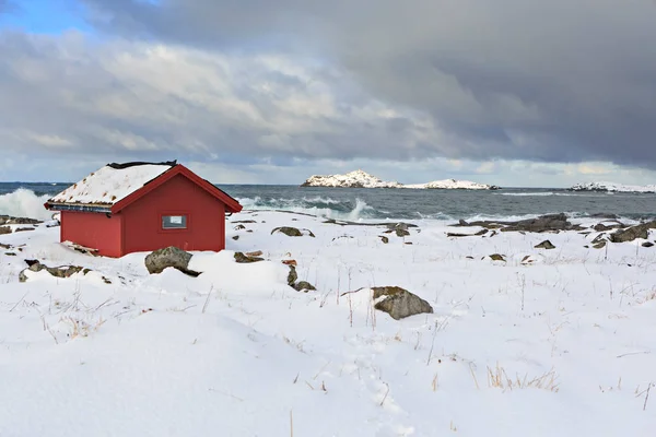 Costa Mar Barents Perto Aldeia Ramberg Nas Ilhas Lofoten Noruega — Fotografia de Stock