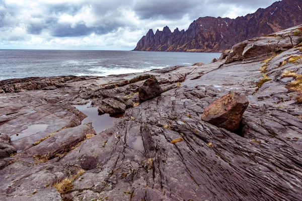 Vista Paisagem Ilha Senja Partir Tungeneset Piquenique Noruega — Fotografia de Stock