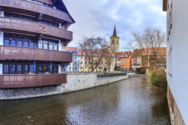 Erfurt Alemania Circa Marzo 2018 Kraemerbruecke Puente Los Comerciantes Ciudad —  Fotos de Stock