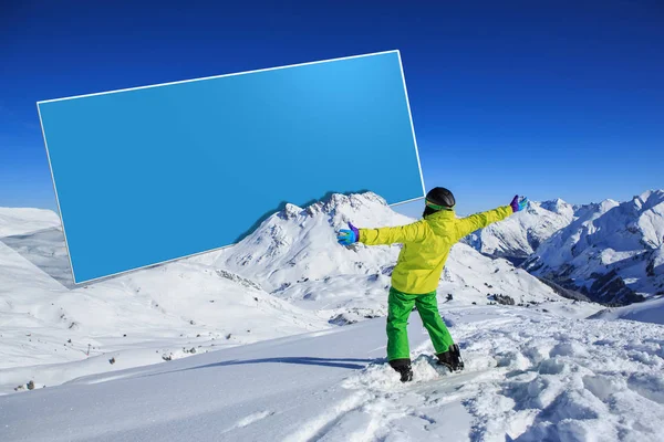 Symbolisk Bild Med Speciell Erbjuda Tecken För Snowboardåkare Och Ski — Stockfoto