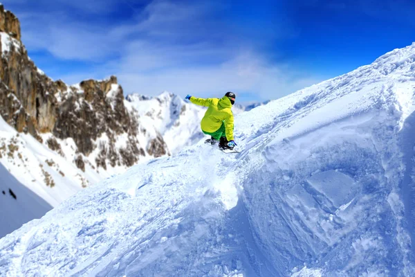 Snowboarder Pista Los Alpes Austria —  Fotos de Stock