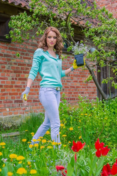 Joven Mujer Que Trabaja Jardín Coburgo Alemania —  Fotos de Stock