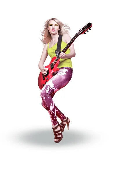 Portrait Young Woman Guitar Stage — Stock Photo, Image