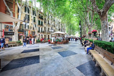 Palma De Mallorca, Mallorca, Balearic Islands, İspanya - Mai, 2016 yaklaşık: Mallorca Adası, İspanya için Palma de Mallorca şehir sokaklarında