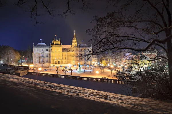 Winterse Weergave Van Ehrenburg Paleis Nachts Coburg Duitsland — Stockfoto