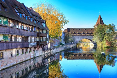 The riverside of Pegnitz river in Nuremberg town, Germany clipart