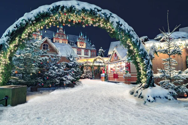 Mercatino Natale Notte Coburgo Germania — Foto Stock