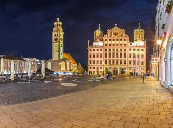 Agosto Bavaria Alemania Circa Octubre 2018 Vista Nocturna Rathausplatz Augsburgo — Foto de Stock