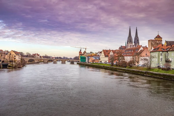 Cityscape Regensburg Stad Met Steinerne Bruecke Dom Duitsland — Stockfoto