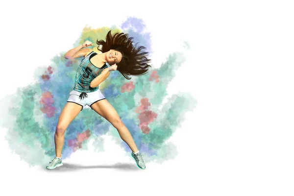 Eine Junge Frau Tanzt Aerobic Zumba Oder Fitnesstanz — Stockfoto