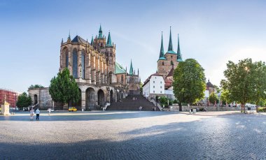Erfurt, Almanya - Mart, 2018 yaklaşık: The Erfurt Cathedral diğer ad Erfurter Dom ve Almanya Erfurt Domplatz şehirde