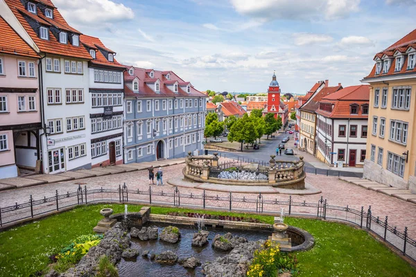 Fuente de Wasserkunst y cascadas frente a la ciudad de Gotha — Foto de Stock