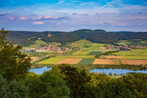 The Banz Abbey view to Main River and The Fourtee Holy Helpers C — Stock Photo, Image