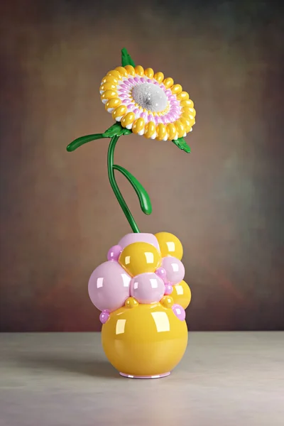 Illustration Mit Einem Einfachen Stillleben Einer Plastikblume Einer Futuristischen Vase — Stockfoto