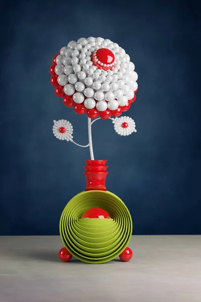 三维图解 在一个未来派花瓶中的塑料花的简单静止不动的生活 — 图库照片