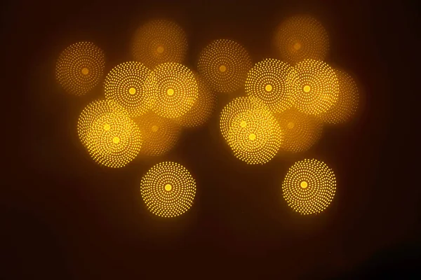 Belo Bokeh Ouro Com Padrão Elementos Geométricos Fundo Escuro — Fotografia de Stock