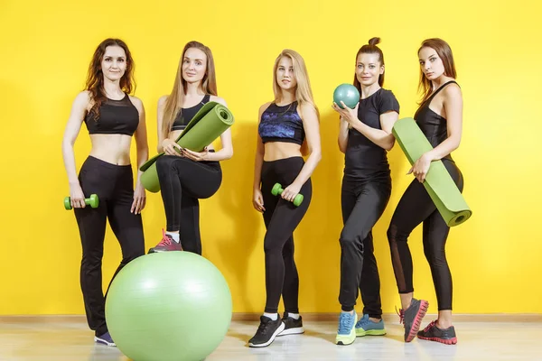 Fitte Gruppe Posiert Und Lächelt Fitnessstudio — Stockfoto