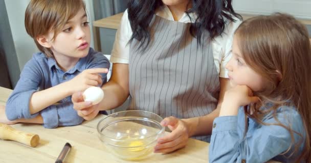 Happy Family Preparing Dough Cookies Two Cute Children Boy Girl — Stock Video