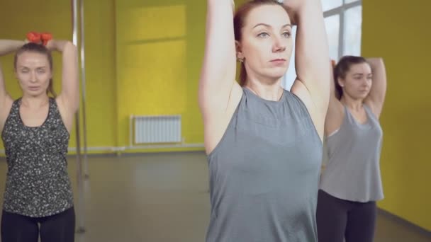 Eine Gruppe Junger Frauen Trainiert Fitnessclub Mit Kurzhanteln Gesunder Lebensstil — Stockvideo