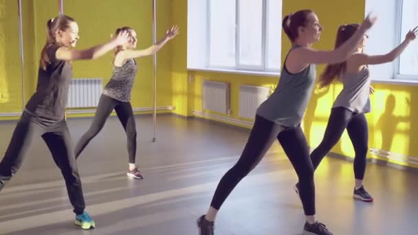 Grupo Mujeres Atléticas Jóvenes Haciendo Ejercicios Pilates Estudio Concepto Estilo — Vídeo de stock