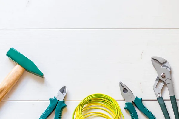 Happy Fathers Day and Tools On White Background